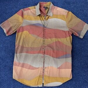 Alfani Shirt Mens Large Multicolor Stripe Cotton Short Sleeve Button Up Casual
